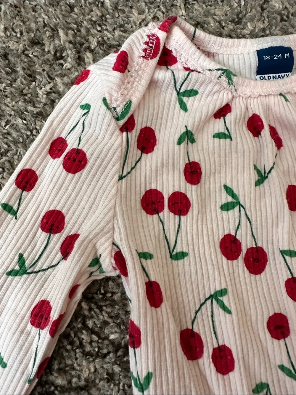 Old Navy Pink Long-Sleeve Cherry Print One-Piece Bodysuit